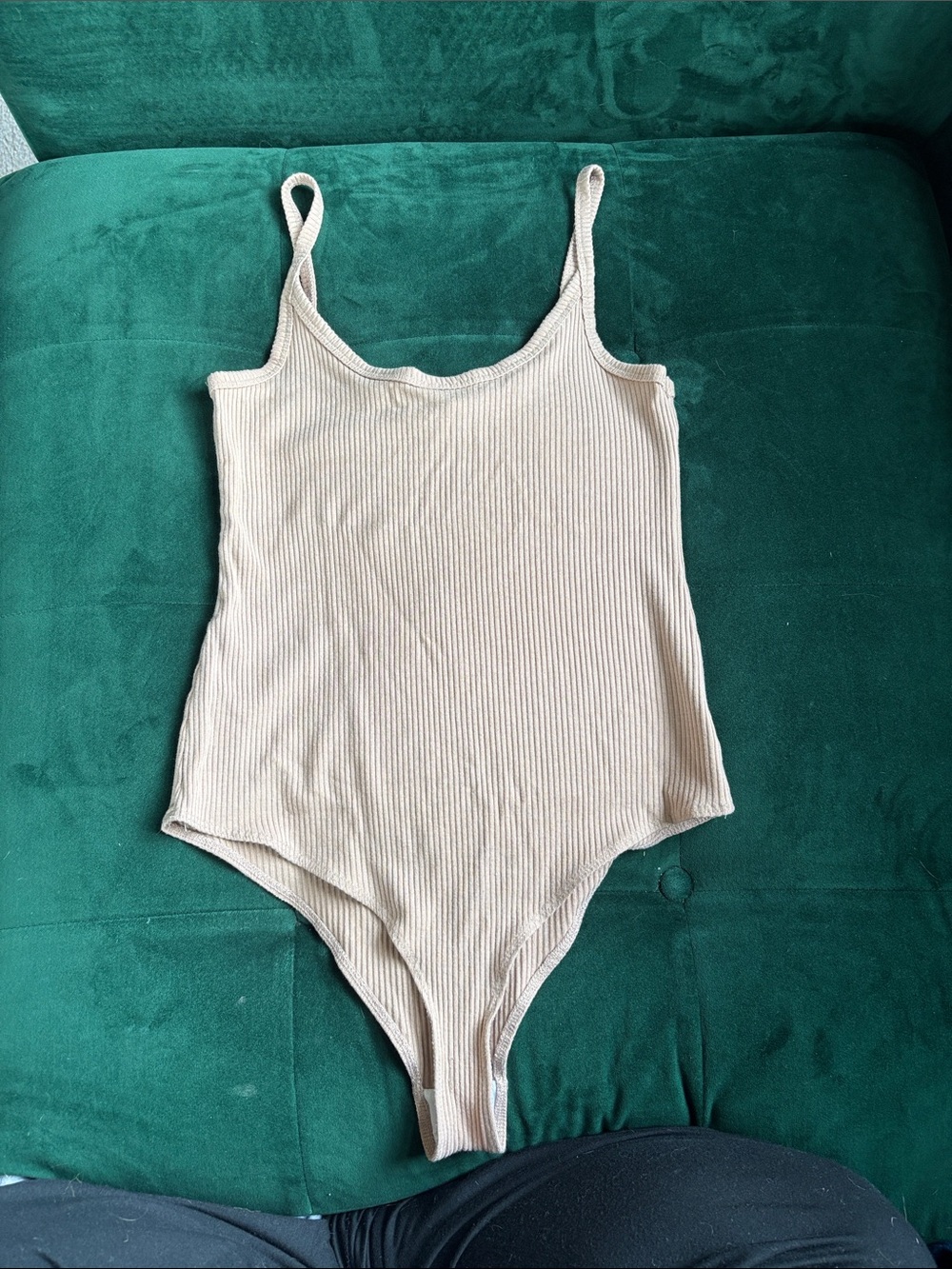 Reformation Ribbed Beige Tank Bodysuit